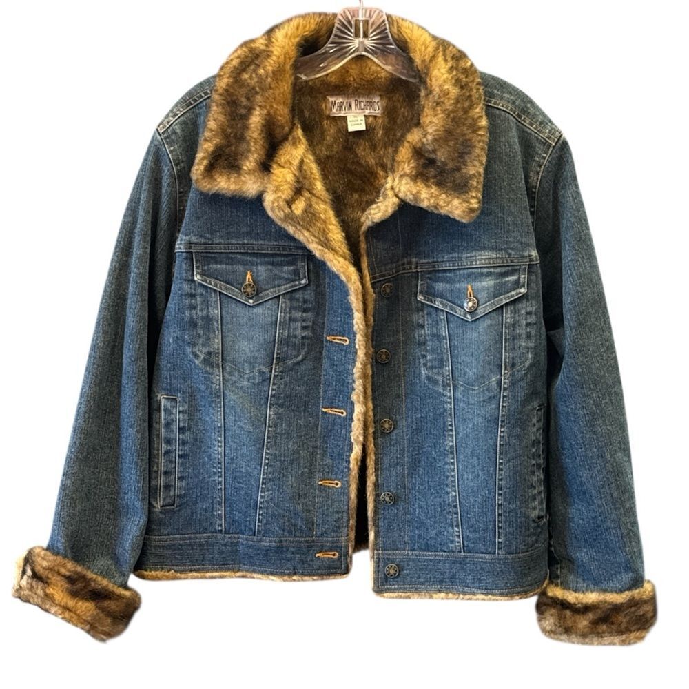 Marvin Richards Denim Faux Fur Lined Vintage Jackets Size XL